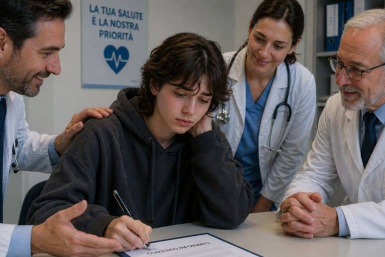 una ragazza firma il consenso informato per fare la transizione di genere