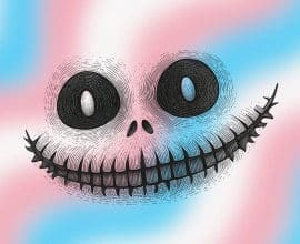 sorriso evanescente dello stregato su colori della bandiera trans