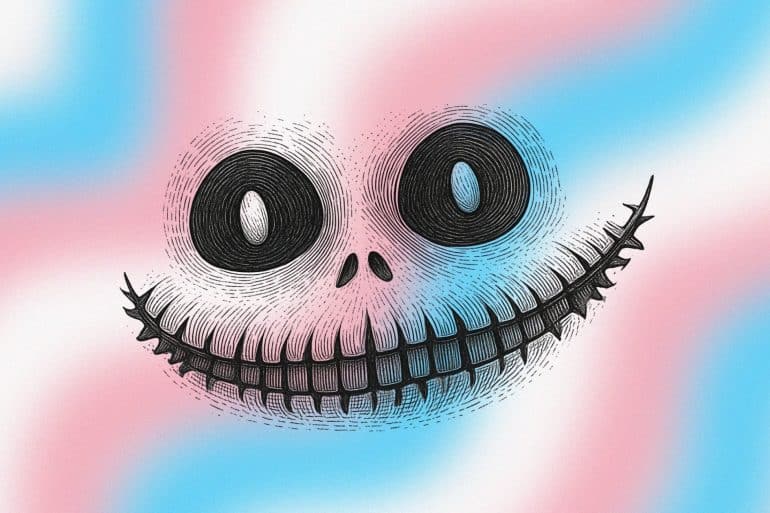 sorriso evanescente dello stregato su colori della bandiera trans